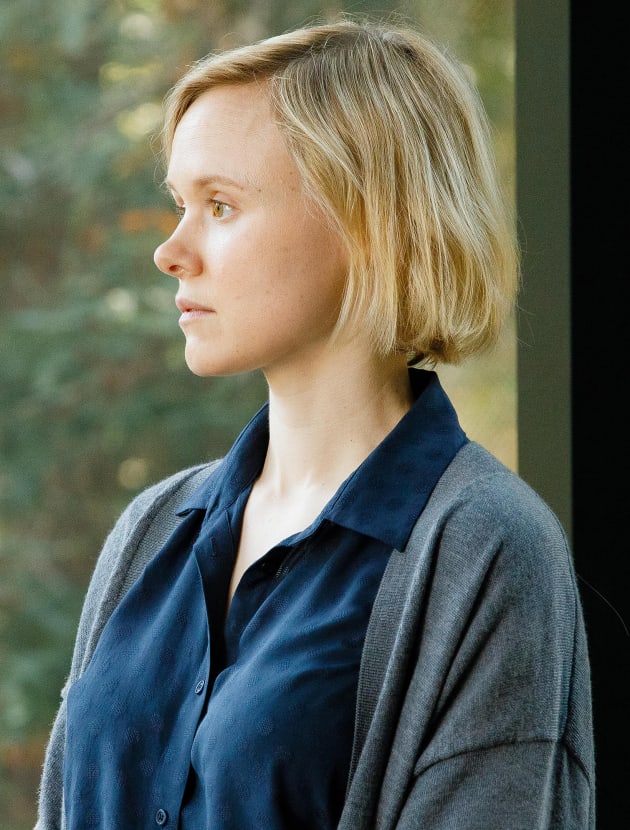 Katie looking out window - DEVS Season 1 Episode 5