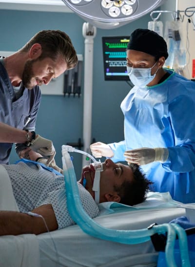 Billie Operates on Conrad's Patient -tall - The Resident Season 6 Episode 5