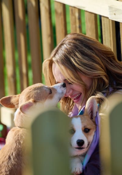 Cecily Snuggles with Pups