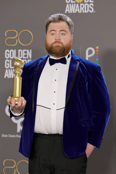 Paul Walter Hauser poses with the Best Performance in a Limited or Anthology Series or Television Film award for "Black Bird" i
