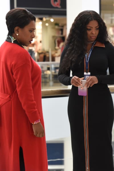 Ava and Barbara Mall Talking with Student-tall- Abbott Elementary Season 2 Episode 13
