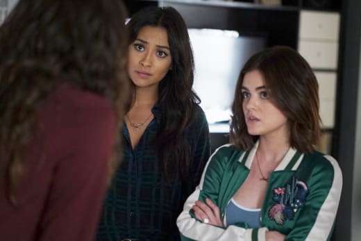 Pretty Little Liars Season 7 Episode 9 Review The Wrath Of Kahn Tv Fanatic Hanna's blue medallion print blouse on pretty little liars. pretty little liars season 7 episode 9
