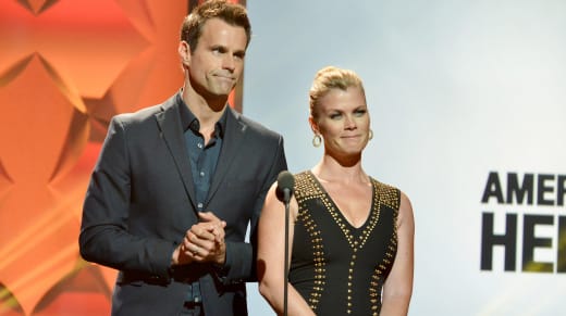 Actors Cameron Mathison (L) and Alison Sweeney onstage at the American Humane Association's 5th Annual Hero Dog Awards 