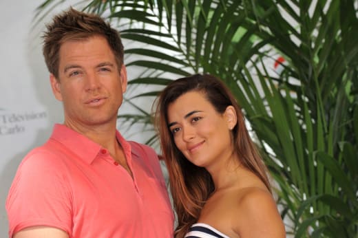 Actors Michael Weatherly and Cote De Pablo pose during a photocall for "NCIS" tv series 