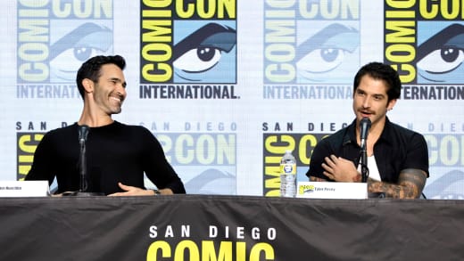 Tyler Hoechlin and Tyler Posey speak onstage at the "Teen Wolf: The Movie"