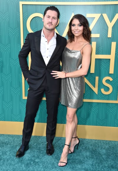 Val Chmerkovskiy and Jenna Johnson attend the premiere of Warner Bros. Pictures' "Crazy Rich Asians"