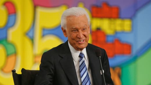 Bob Barker presents to the audience during his last taping of "The Price is Right"