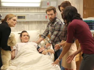 Hodgins Booth Brennan Angela And Cam Celebrate The Birth Of Daisy And Sweets Child Bones Season 10 Episode 8 Tv Fanatic