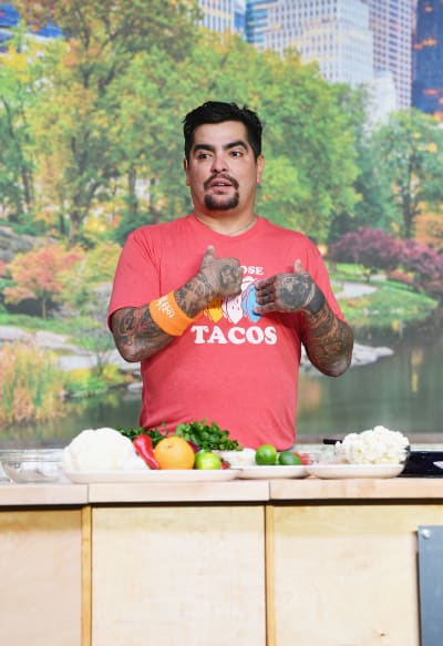 Chef Aaron Sanchez presents onstage during Food Network & Cooking Channel New York City Wine & Food Festival 