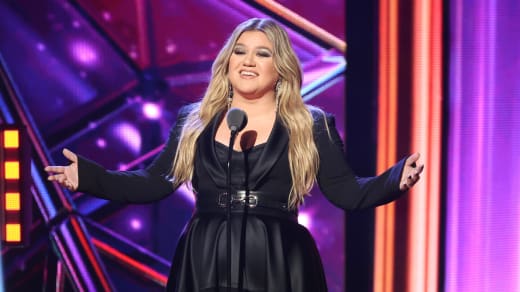 Kelly Clarkson speaks onstage during the 2023 iHeartRadio Music Awards at Dolby Theatre