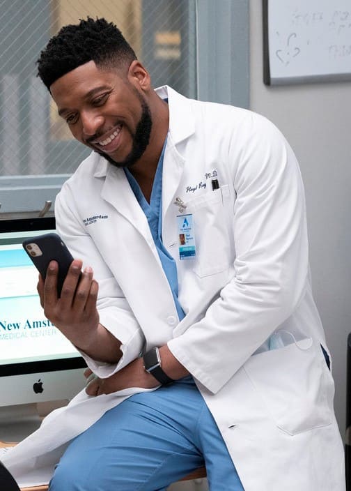 Floyd on the Phone - tall - New Amsterdam Season 3 Episode 7