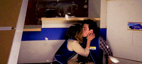 Amy and Jonah kiss during the tornado - Superstore