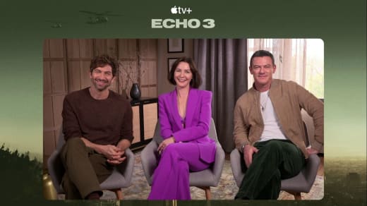 Michiel Huisman, Jessica Ann Collins, and Luke Evans