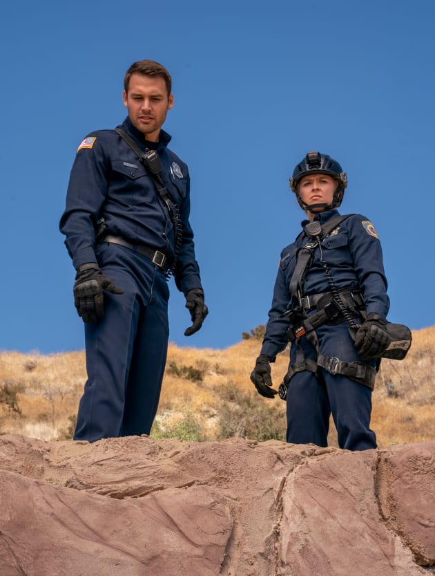 Eddie & Lena Looking Down - 9-1-1 Season 3 Episode 4