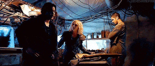Gabriel and Bellamy and Clarke The 100 Season 6 Episode 11