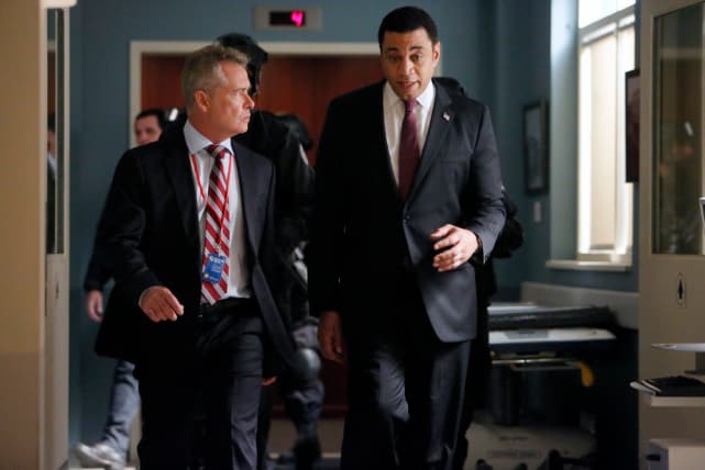 Harold and the head of security go on a walk-and-talk - The Blacklist Season 4 Episode 7