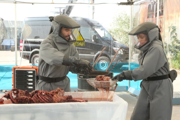 Cam and Feuntes are Suited Up - Bones Season 10 Episode 18