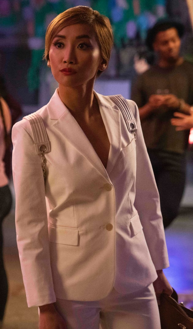 Madison in a power suit