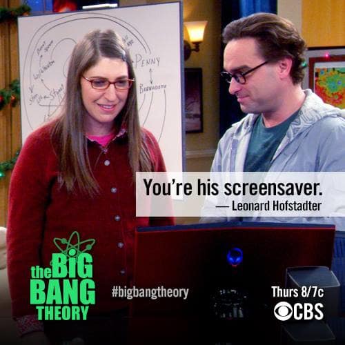 Amy is on Sheldon's Screensaver
