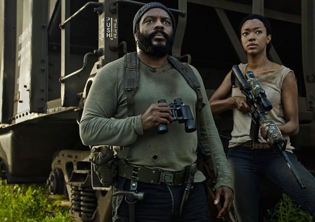 Chad Coleman som Tyreese och Sonequa Martin-Green som Sasha i The Walking Dead Season 5