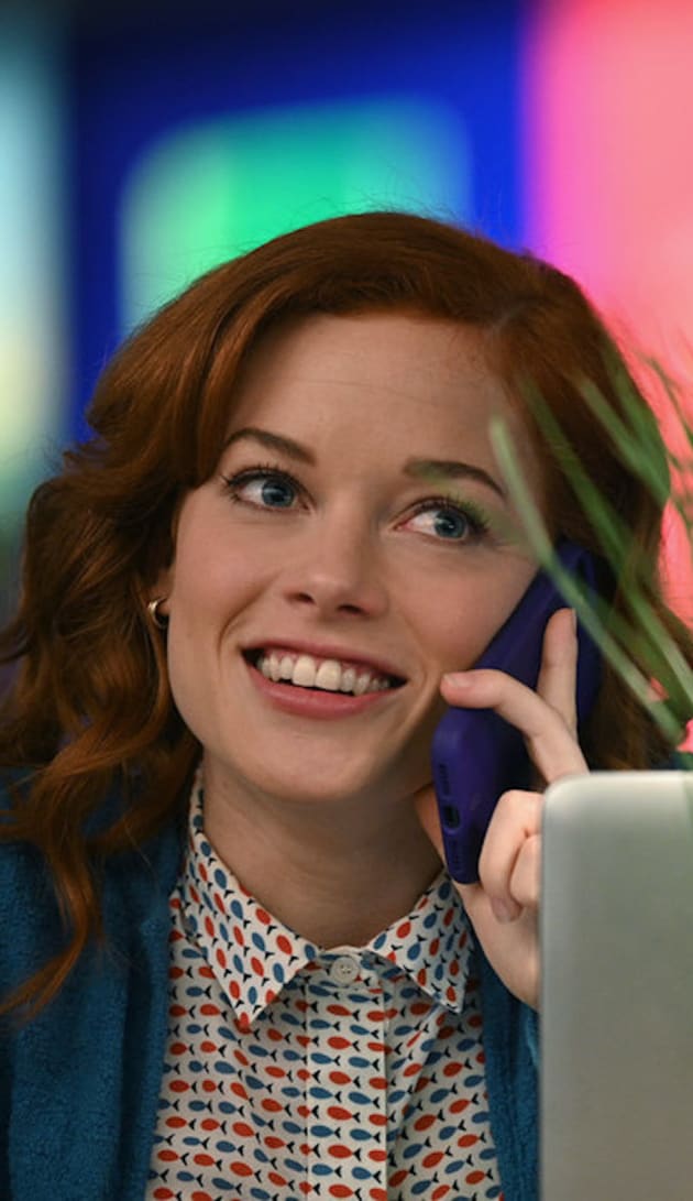 Zoey on phone smiling - Zoey's Extraordinary Playlist Season 1 Episode 10