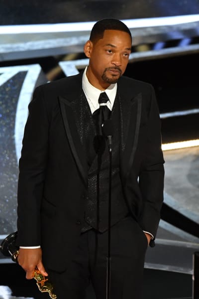 Will Smith accepts the award for Best Actor in a Leading Role for "King Richard"