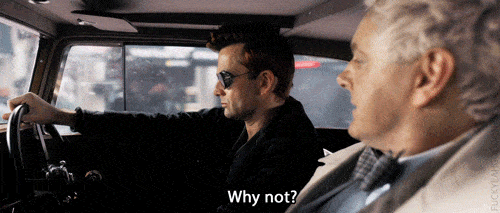 Crowley and Aziraphale Driving