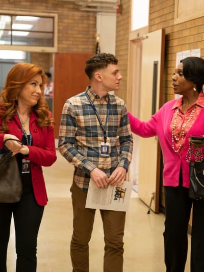 Melissa, Jacob, and Barbara in the Hall - Abbott Elementary Season 3 Episode 9