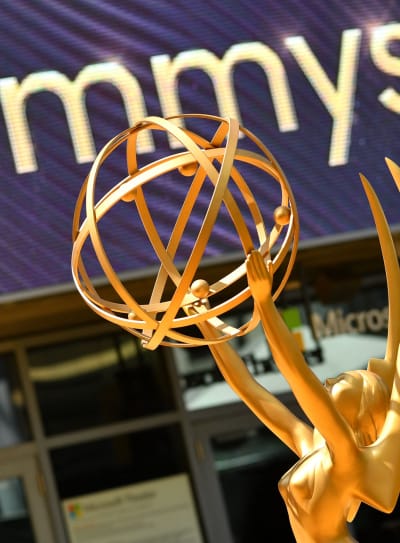An Emmy statue is seen on the red carpet ahead of the 74th Emmy Awards at the Microsoft Theater in