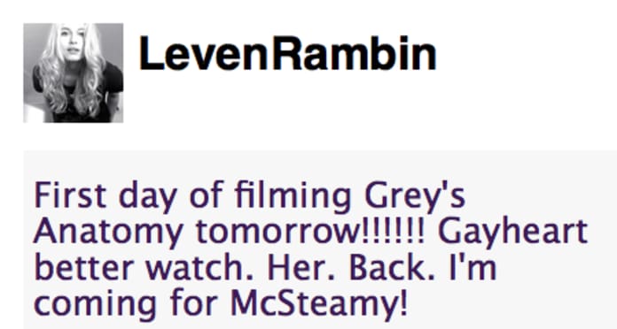 Leven Rambin Coming For Mcsteamy Tv Fanatic Leven rambin played sloan riley in season season six of grey's anatomy and season three of private practice. tv fanatic
