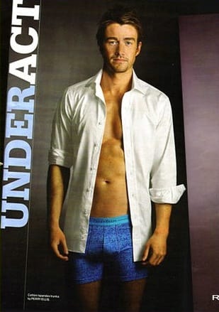 Robert BUckley in Blue Briefs