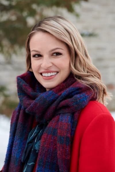 Taylor in a Red Coat with Festive Scarf