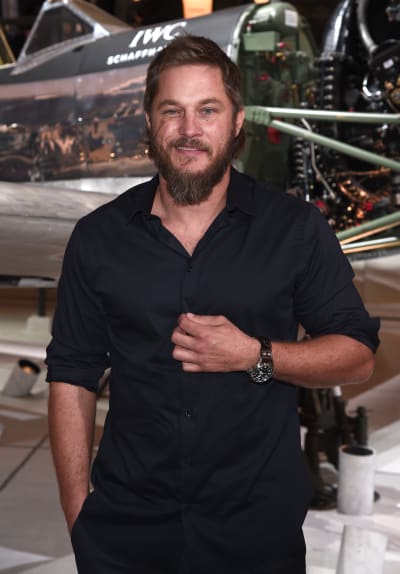 Travis Fimmel visits the IWC booth during the Maison's launch of its new Pilot's Watches