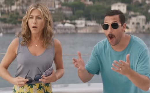 Jennifer Aniston and Adam Sandler on a yacht