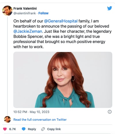 Jackie Zeman Tweet - General Hospital