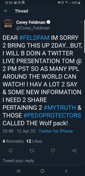 Corey Feldman live chat wolfpack post