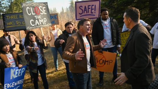 People from town protest prison firefighter camp LEAD - Fire Country Season 2 Episode 7